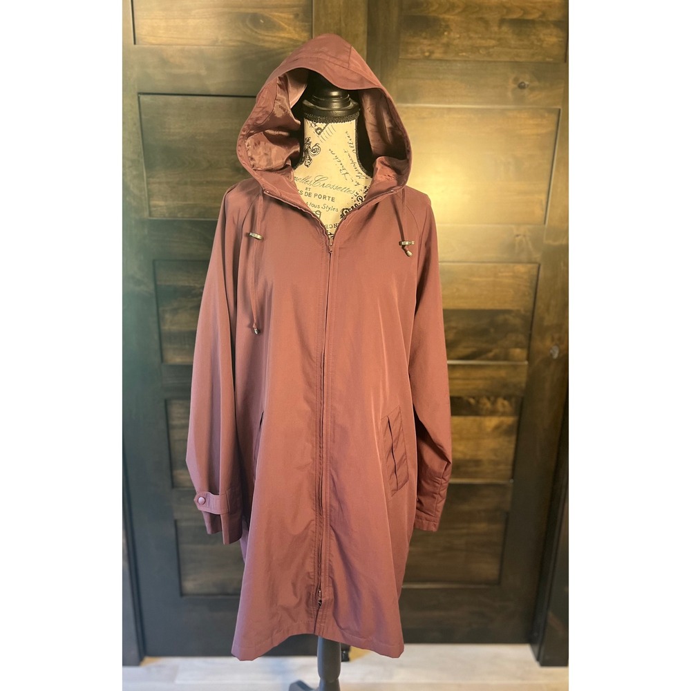 LL Bean Womens XL Plum Purple Hooded Raincoat Full Zip Lightweight Jacket TB16